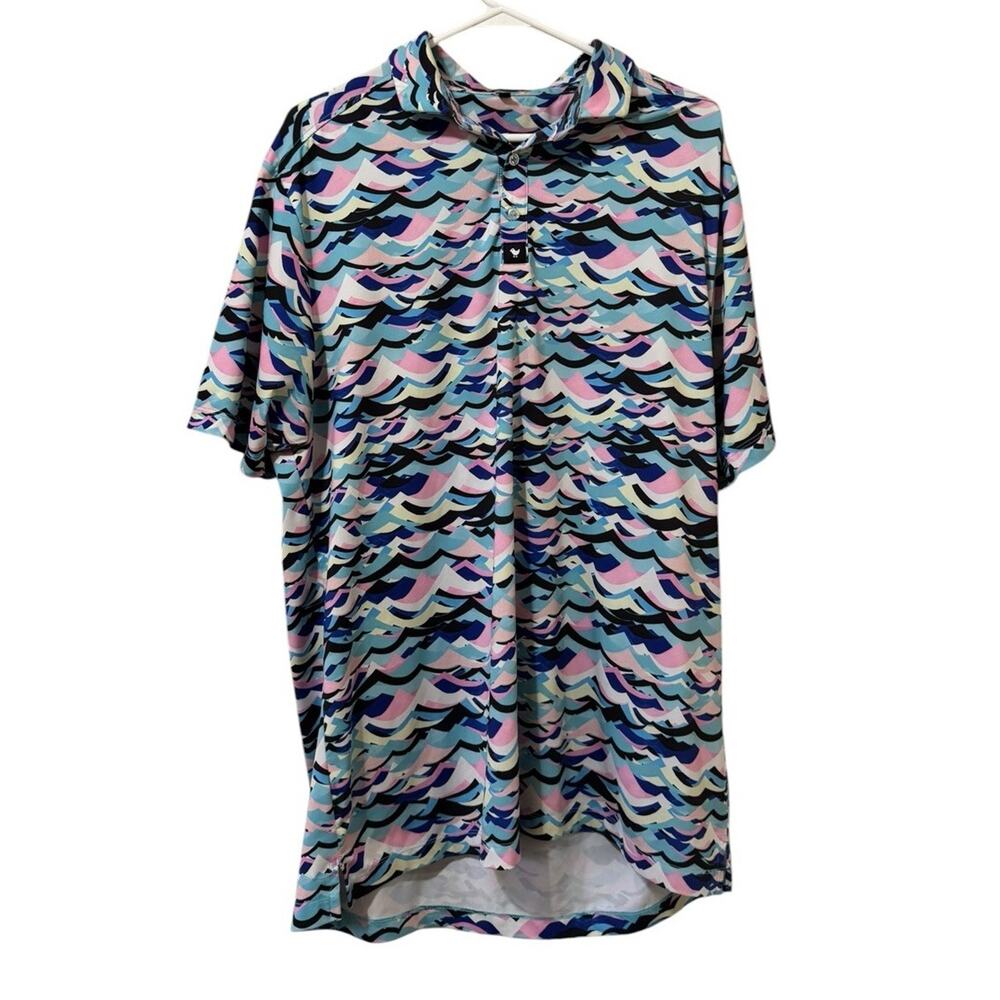 Bad Birdie Polo Golf Shirt Men Sz XL Blue Stretch Golf Preppy‎ Athleisure Modern